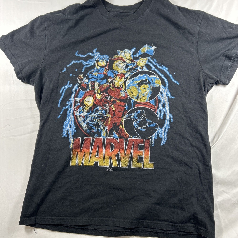 Marvel T Shirt Mens Large Black Graphic Comic Heroes Avengers Cotton Tee